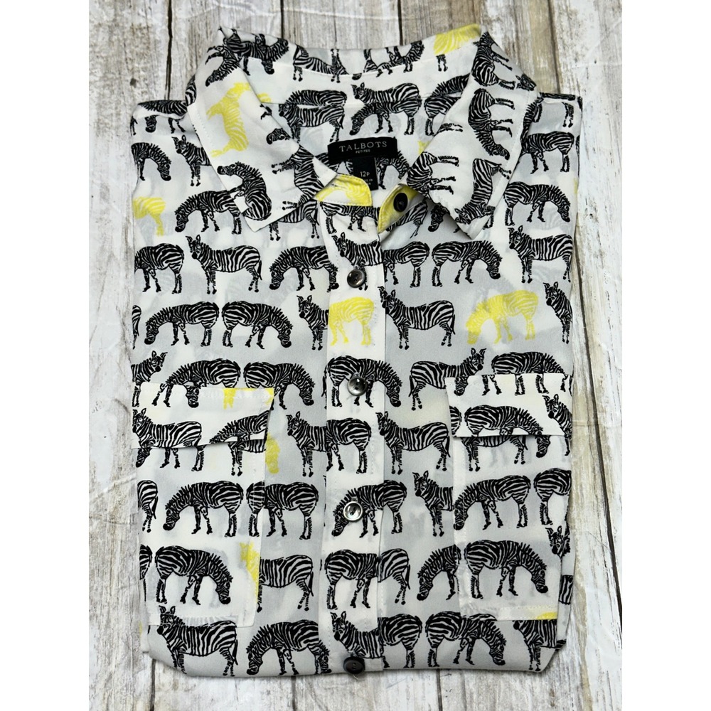 Talbots Petites‎ Womens 12P Zebra Print Sleeveless Button Down lightweight shirt